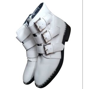 Stylish White Buckle Ankle Boots